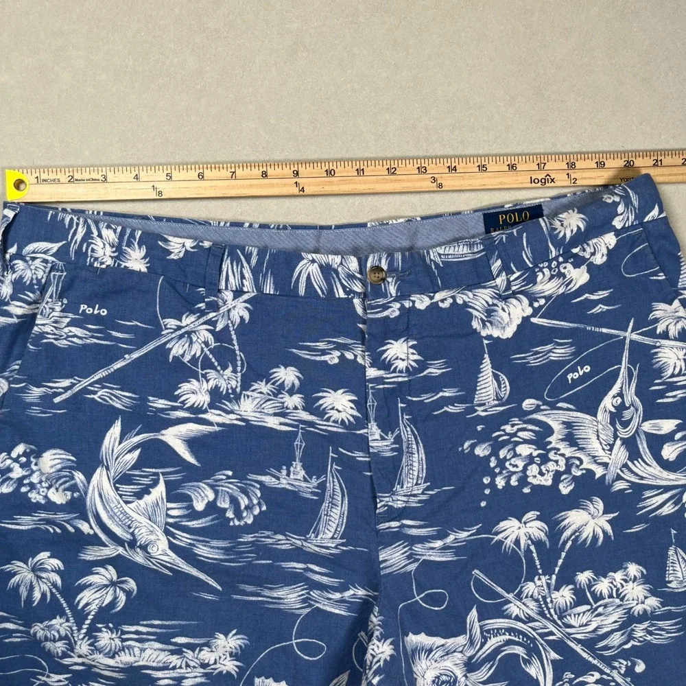Polo Ralph Lauren Shorts Men 42 Blue Marlin Sailboat Nautical Linen Blend Preppy